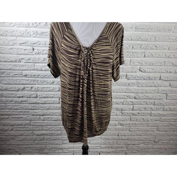Michael Kors Womens Top 2X Plus Short Sleeve Brown Stripe Keyhole STR35E - Picture 4 of 8